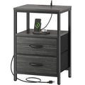 Huuger Nightstand with Charging Station, Fabric Drawers, End Table with Open Shelf, Bedside Table with USB Ports and Outlets, Ni