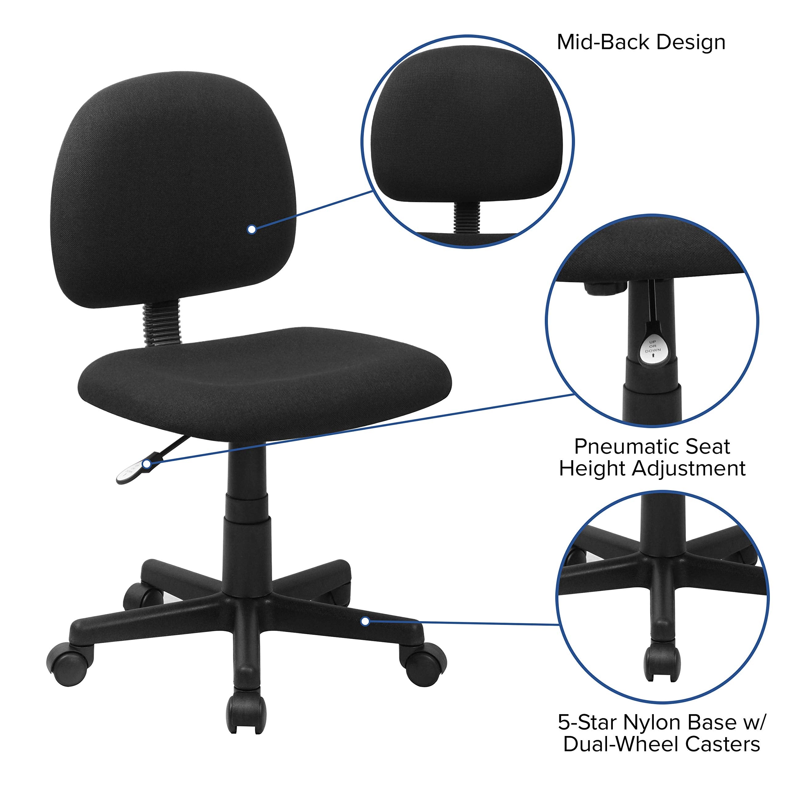Flash Furniture Wayne Mid-Back Black Fabric Swivel Task Office Chair - Thumbnail 4