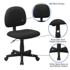 Flash Furniture Wayne Mid-Back Black Fabric Swivel Task Office Chair