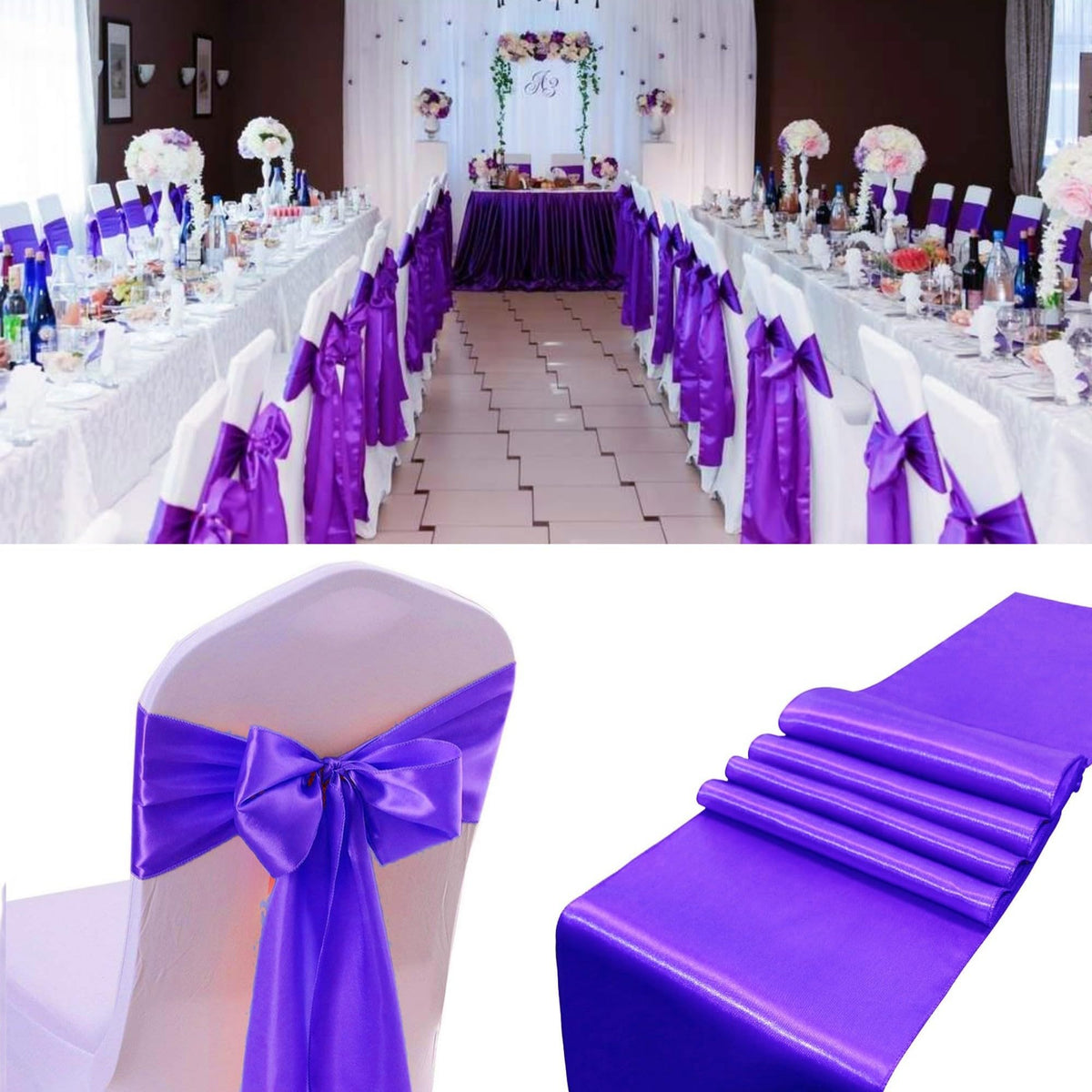 100 Pcs Satin Chair Sashes Decorative Bow Satin Chair Sashes Ties Chair Ribbon Bows Chair Cover Band For Wedding Party Ceremony