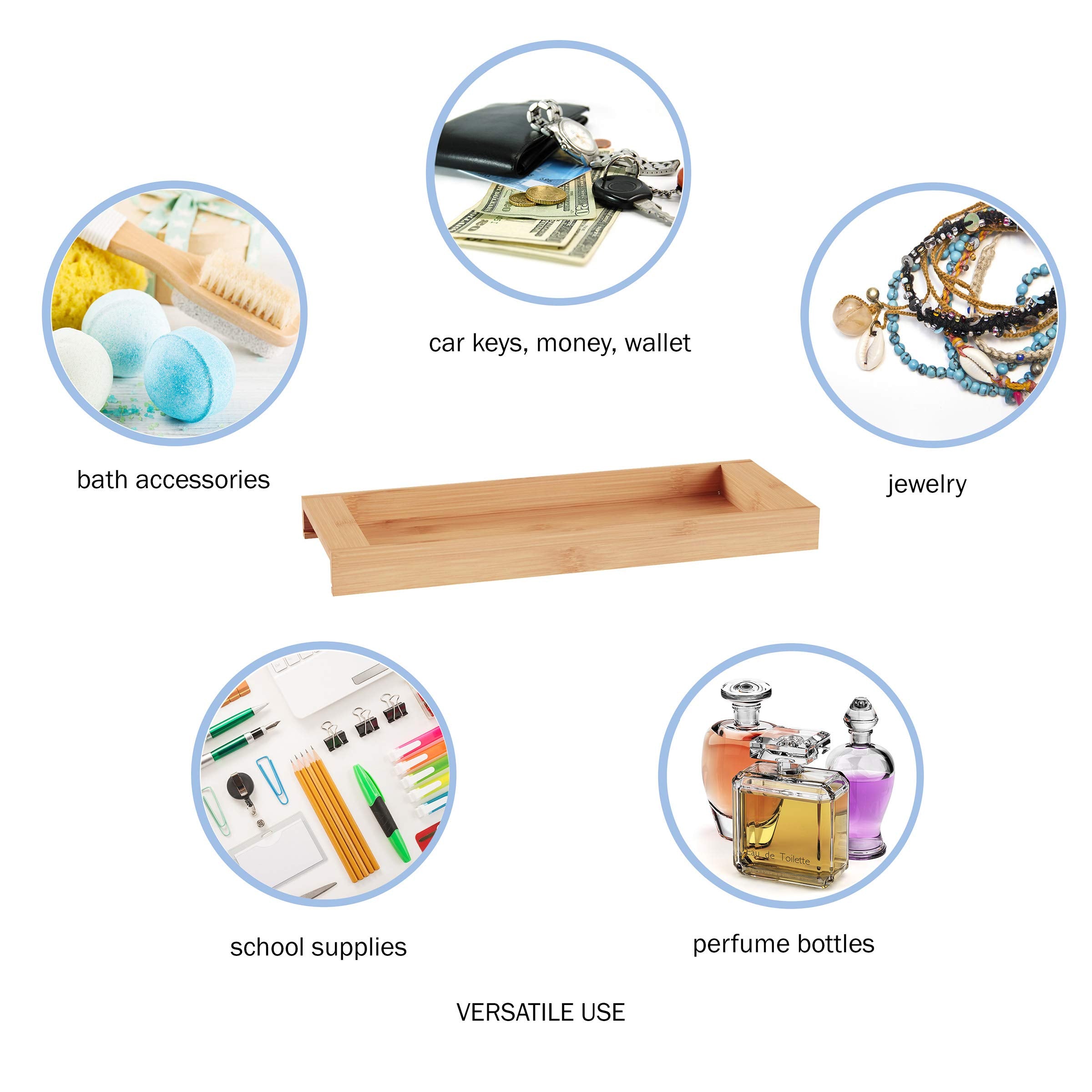 Lavish Home Bamboo Bathroom Vanity Tray-Natural Wood Eco-Friendly Holder For Towels, Toiletries, Cosmetics, Decor And More-Moder