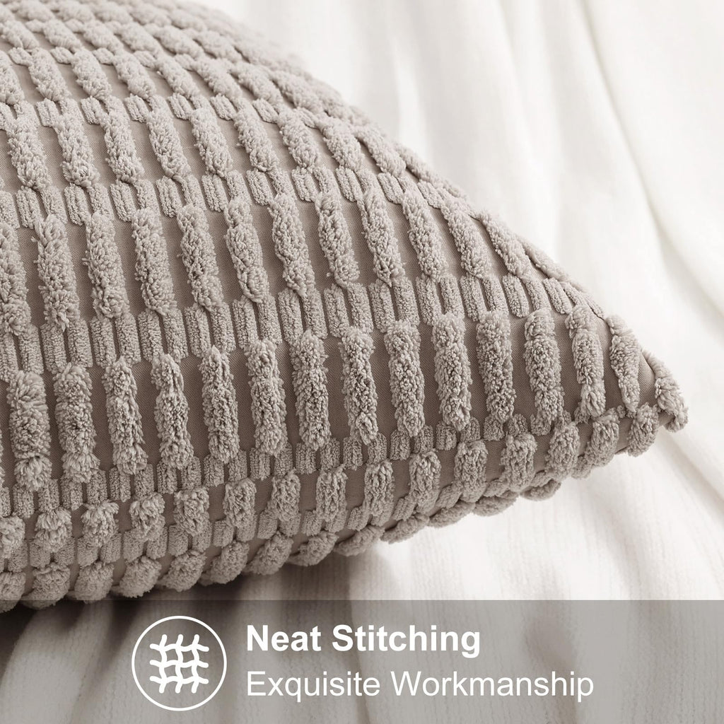 Decoruhome Khaki Decorative Throw Pillow Covers 20X20 Set Of 2, Soft Corduroy Striped Square Pillow Covers For Couch Living Room Bed Sofa