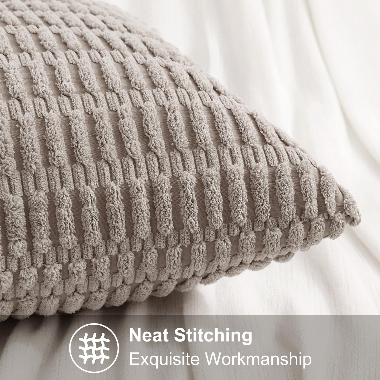 Decoruhome Khaki Decorative Throw Pillow Covers 20X20 Set Of 2, Soft Corduroy Striped Square Pillow Covers For Couch Living Room Bed Sofa