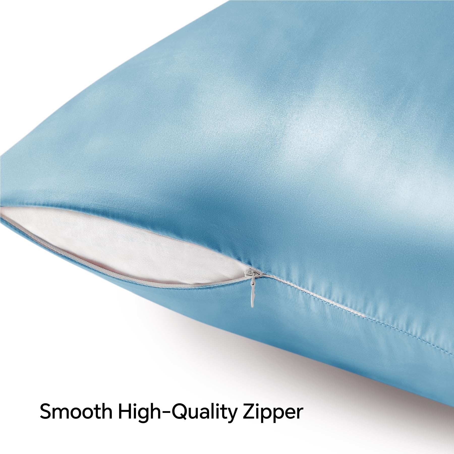 Bedelite Satin Pillowcase With Zipper, Blue Pillow Cases Queen Size Set Of 2, Super Soft And Cooling Similar To Silk Pillow Case