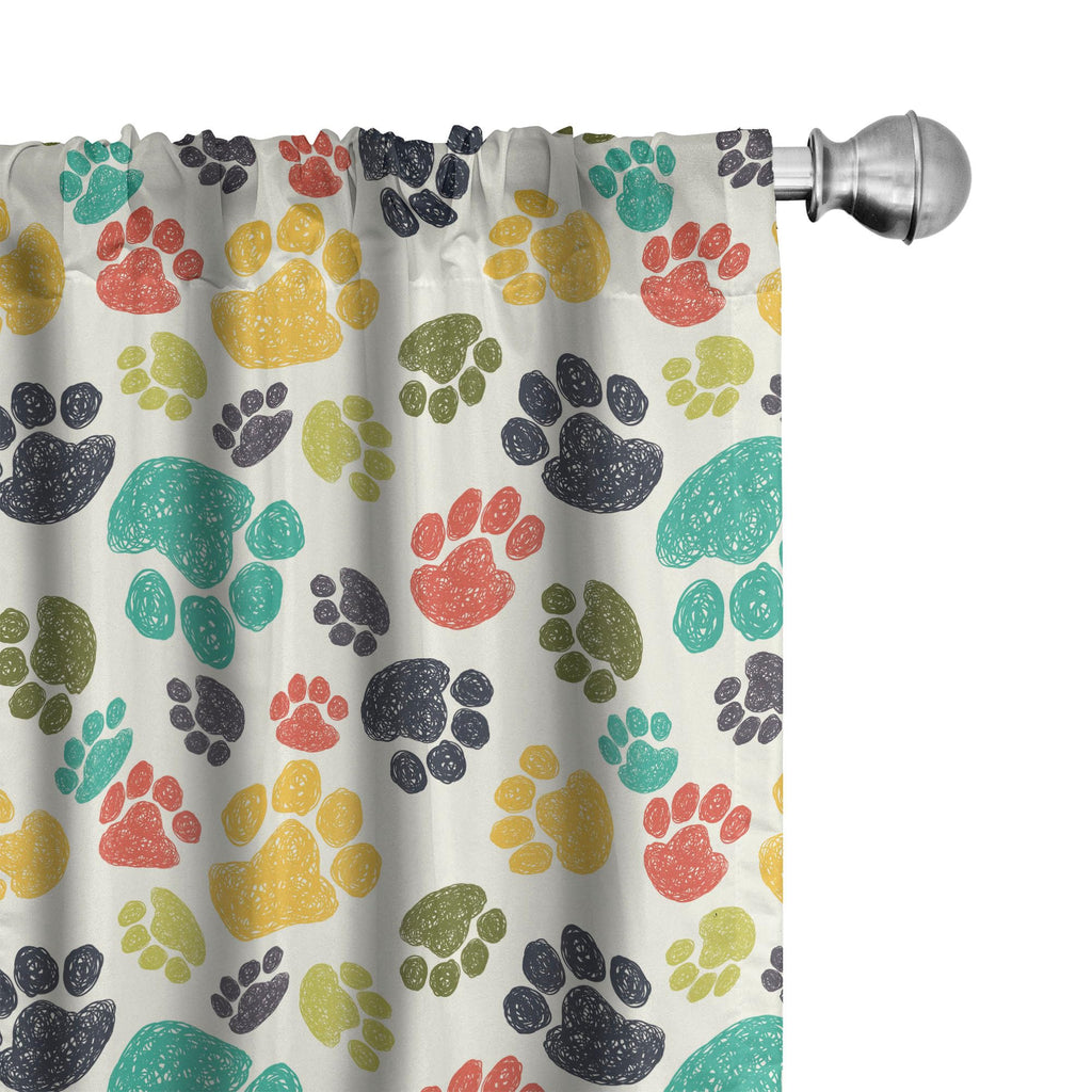 Ambesonne Dog Lover Curtains, Hand Drawn Paw Print Doodles Circular Pattern Drawing Style Animal, Window Treatments 2 Panel Set 