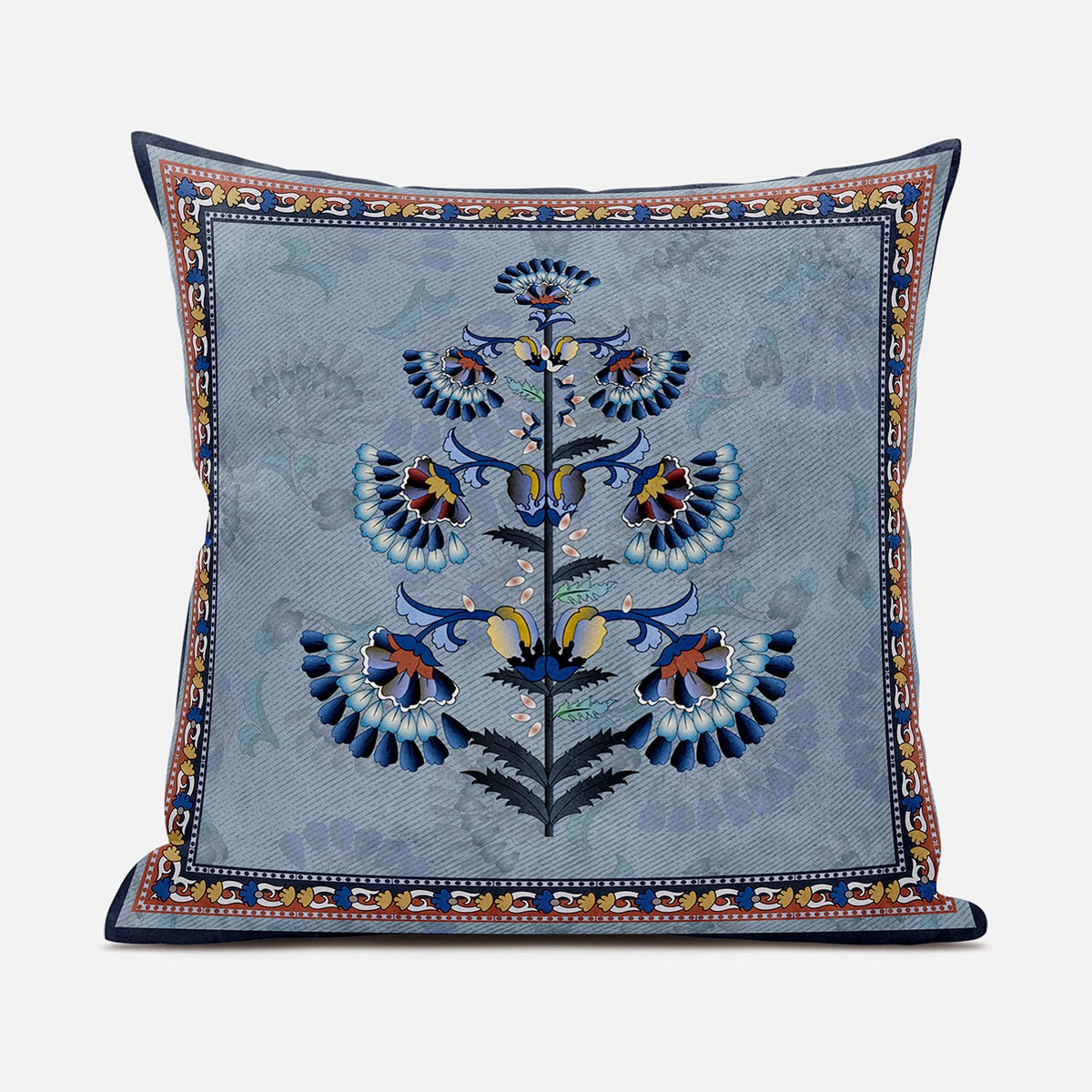 HomeRoots 20x20 Gray Blue Red Blown Seam Broadcloth Floral Throw Pillow