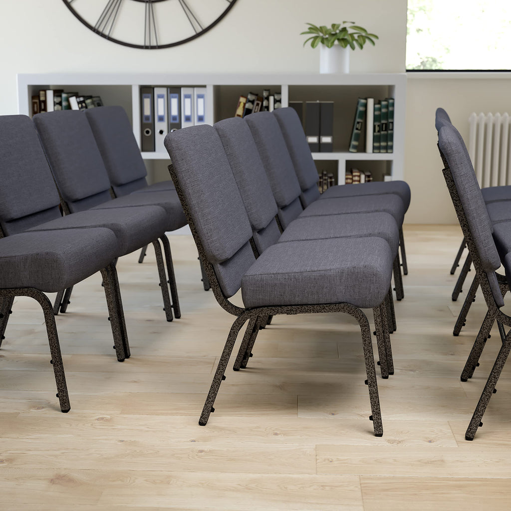 Flash Furniture Hercules Series 21''W Church Chair In Dark Gray Fabric - Silver Vein Frame