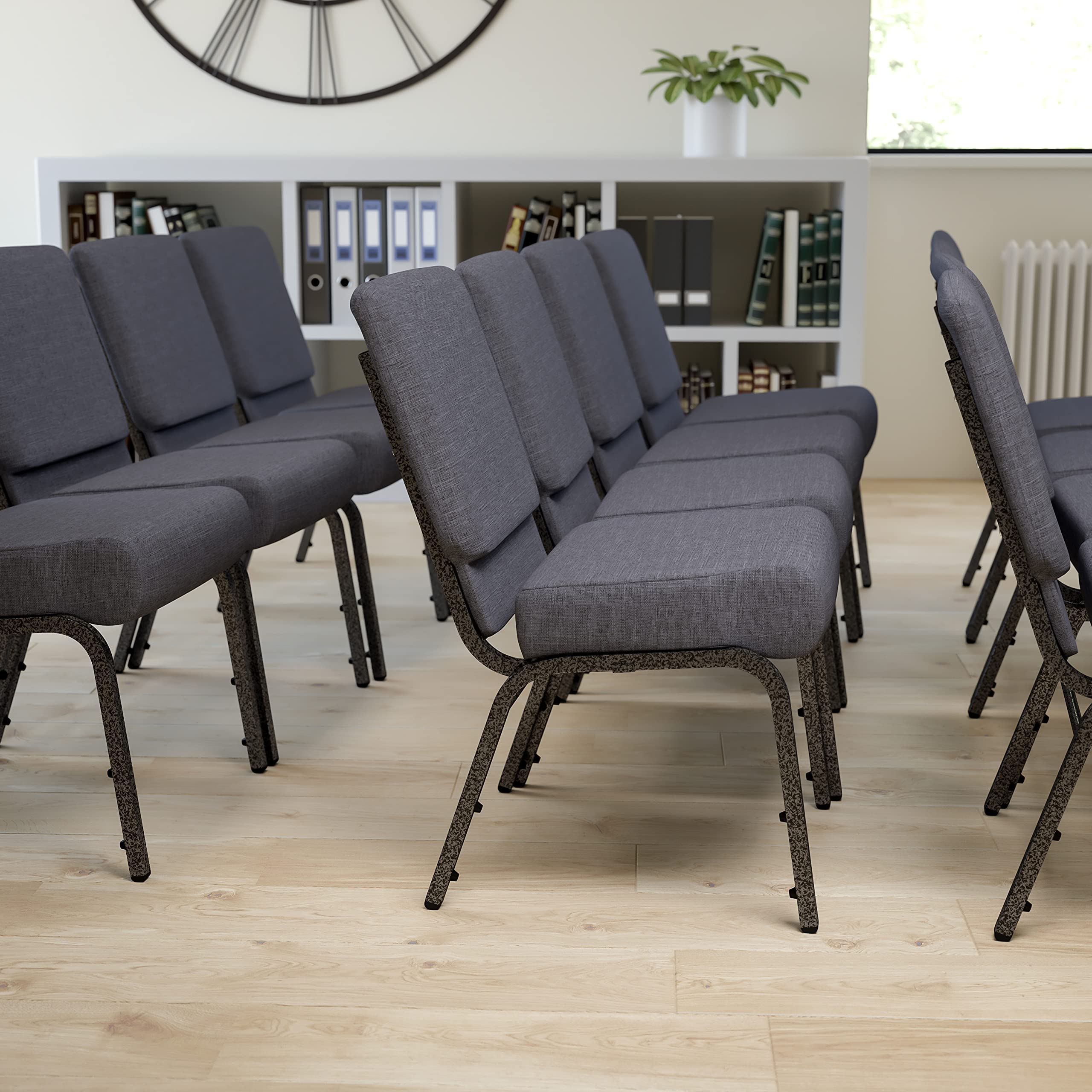 Flash Furniture Hercules Series 21''W Church Chair In Dark Gray Fabric - Silver Vein Frame
