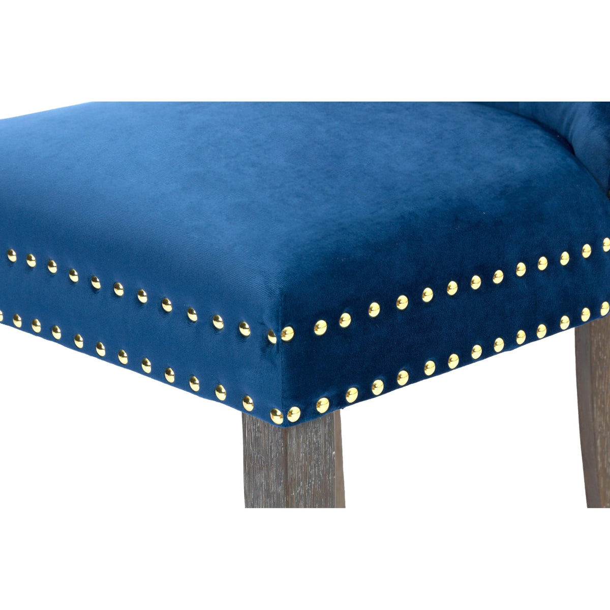 Furniture Tufted Blue Velvet Counter Height Chairs With Gold Handle (Set Of 2)