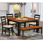 East West Furniture PARF6-BCH-C 6 Piece Set Contains a Square Dining Room Table with Butterfly Leaf and 4 Linen Fabric Kitchen Chairs with a Bench, 54x54 Inch