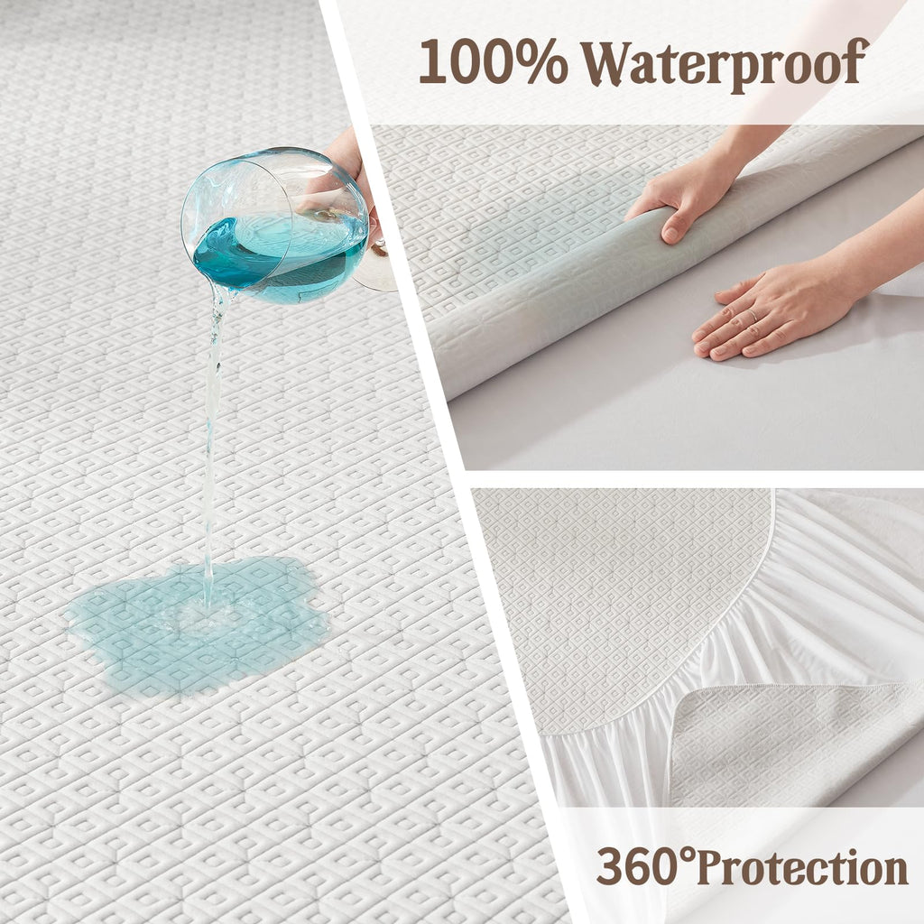 Bedlore Full Size Mattress Protector, Waterproof Noiseless Mattress Cover With Stretchable Pockets For 6-14 Inches Mattress, Sof