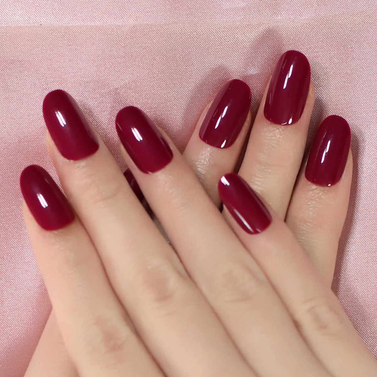 Medium Length Purple Red Press on Nails Glossy Oval False Nails Fake Fingernails Art Tips Set for Party Daily Office DIY