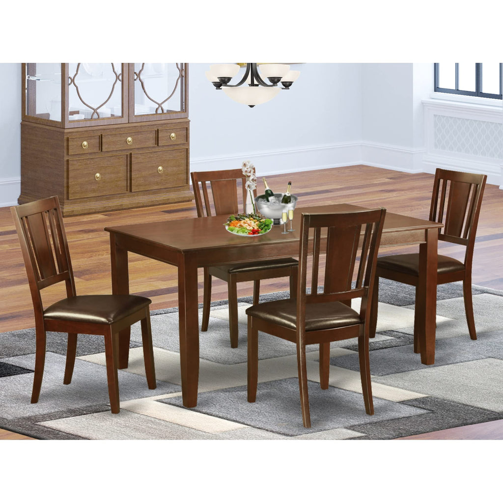 East West Furniture DUDL5-MAH-LC Dudley 5 Piece Room Set Includes a Rectangle Kitchen Table and 4 Faux Leather Upholstered Dining Chairs, 36x60 Inch