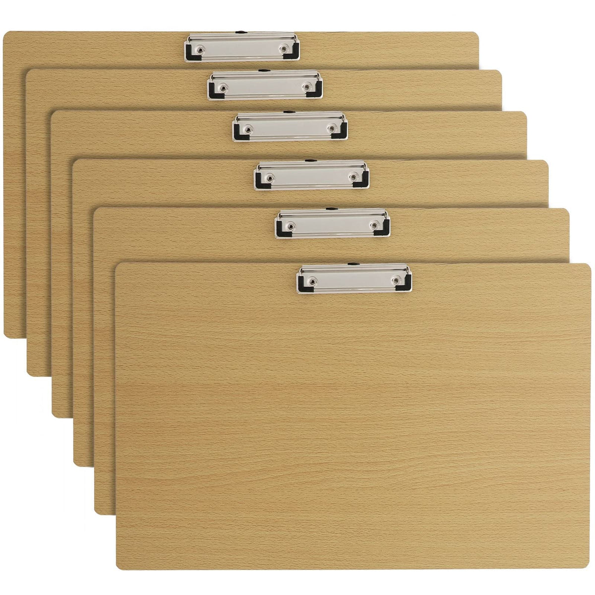 Juvale 6-Pack Extra Large Clipboards With Low Profile Clip, 19.5X12.5 Inch Horizontal Wooden Lap Boards, Landscape Layout, Wood