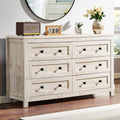 VanAcc 6 Drawers Dresser for Bedroom, 54  Farmhouse Wood Chest of Drawers with Vintage Grain Texture, Drawer Double Dresser for 