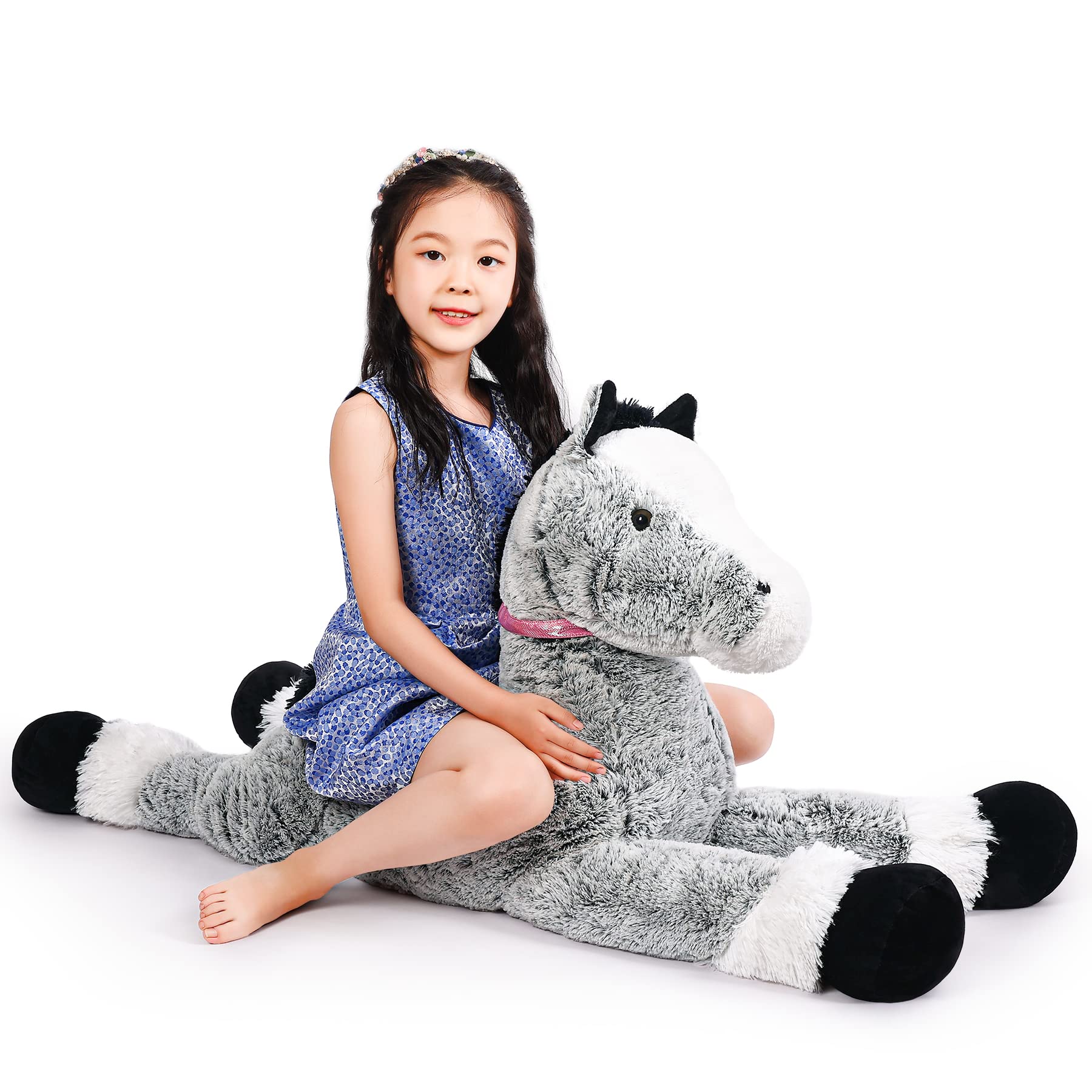 Snowolf Giant Horse Stuffed Animal Horse Pony Plush Toys 4Ft Large Horse Plush Pillow Doll Gifts For Kids, Valentines, Christmas