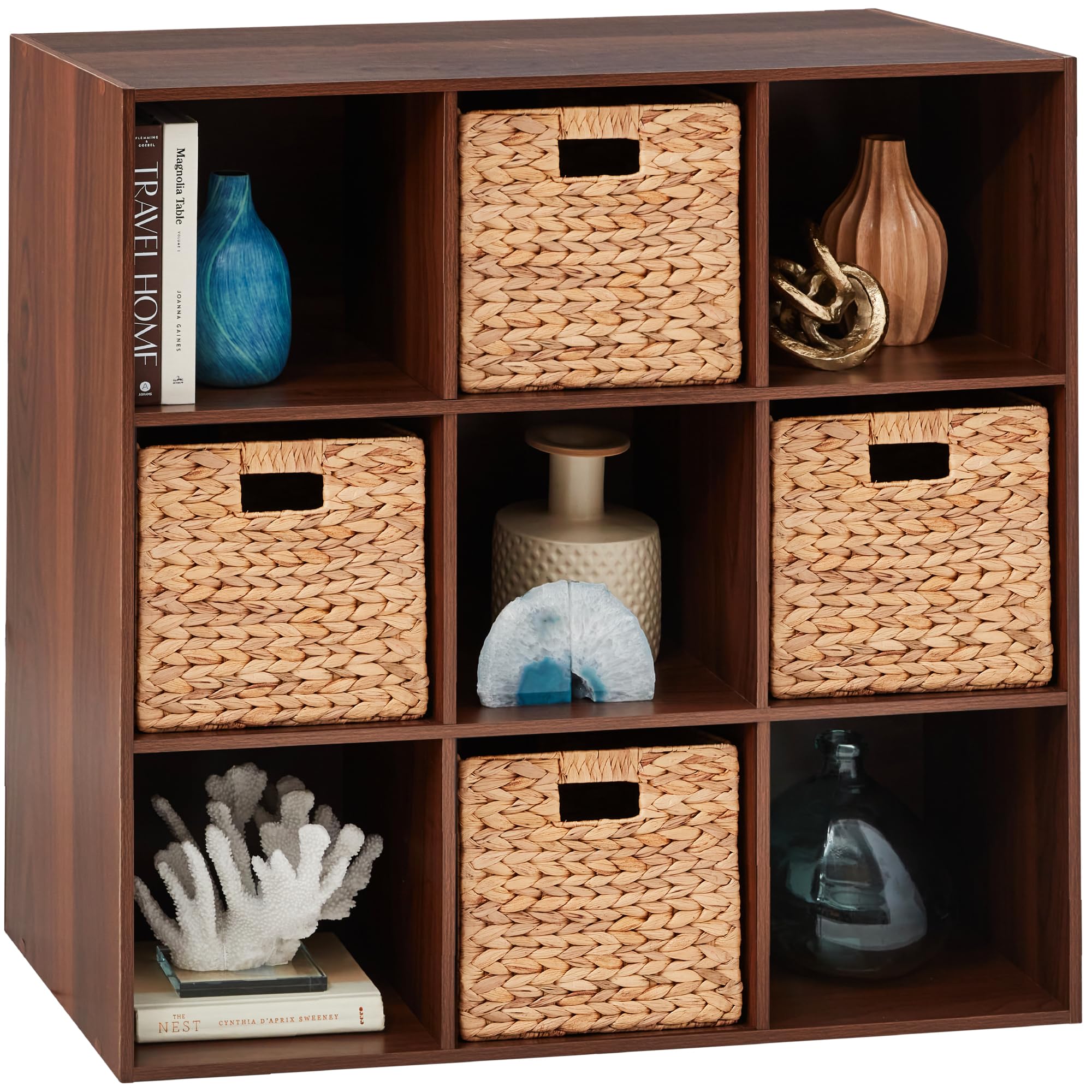 Best Choice Products 9-Cube Storage Organizer, 11In Shelf Opening, Bookcase, Display Shelf, Customizable W/ 3 Removable Back Panels - Walnut