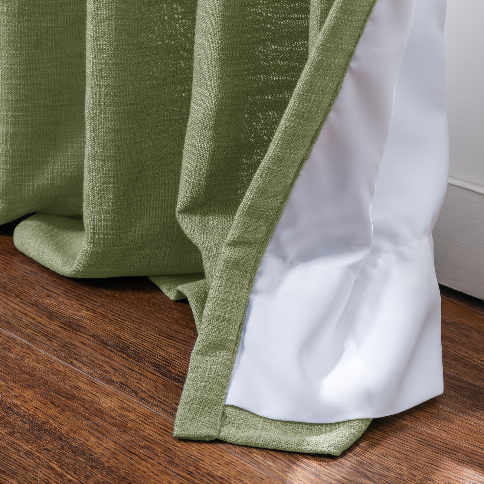 Twopages Double Layer Lined Curtain Olive Linen Blend Light Filtering Pinch Pleat Curtain For Kitchen, Room Darkening Window Tre