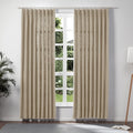 TWOPAGES Taupe Grey Pinch Pleated Drape 84 Inch Length Linen Light Filtering Room Darkening Curtain for Bedroom, Double Layer Li