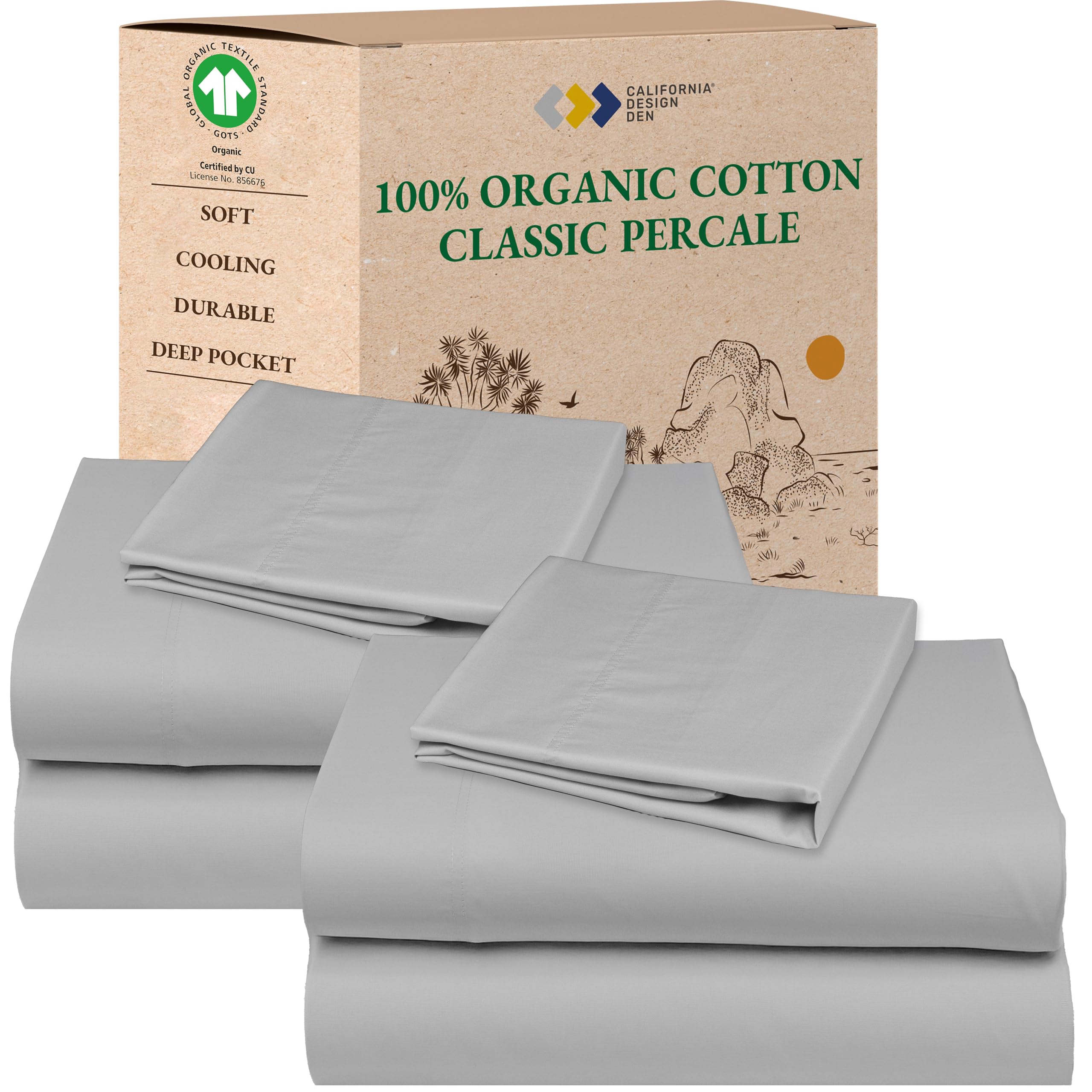 California Design Den 2-Pack Twin Sheets Set - 100% Organic Cotton Sheets Twin Size Bed Set, Crisp and Breathable Percale Feel, 