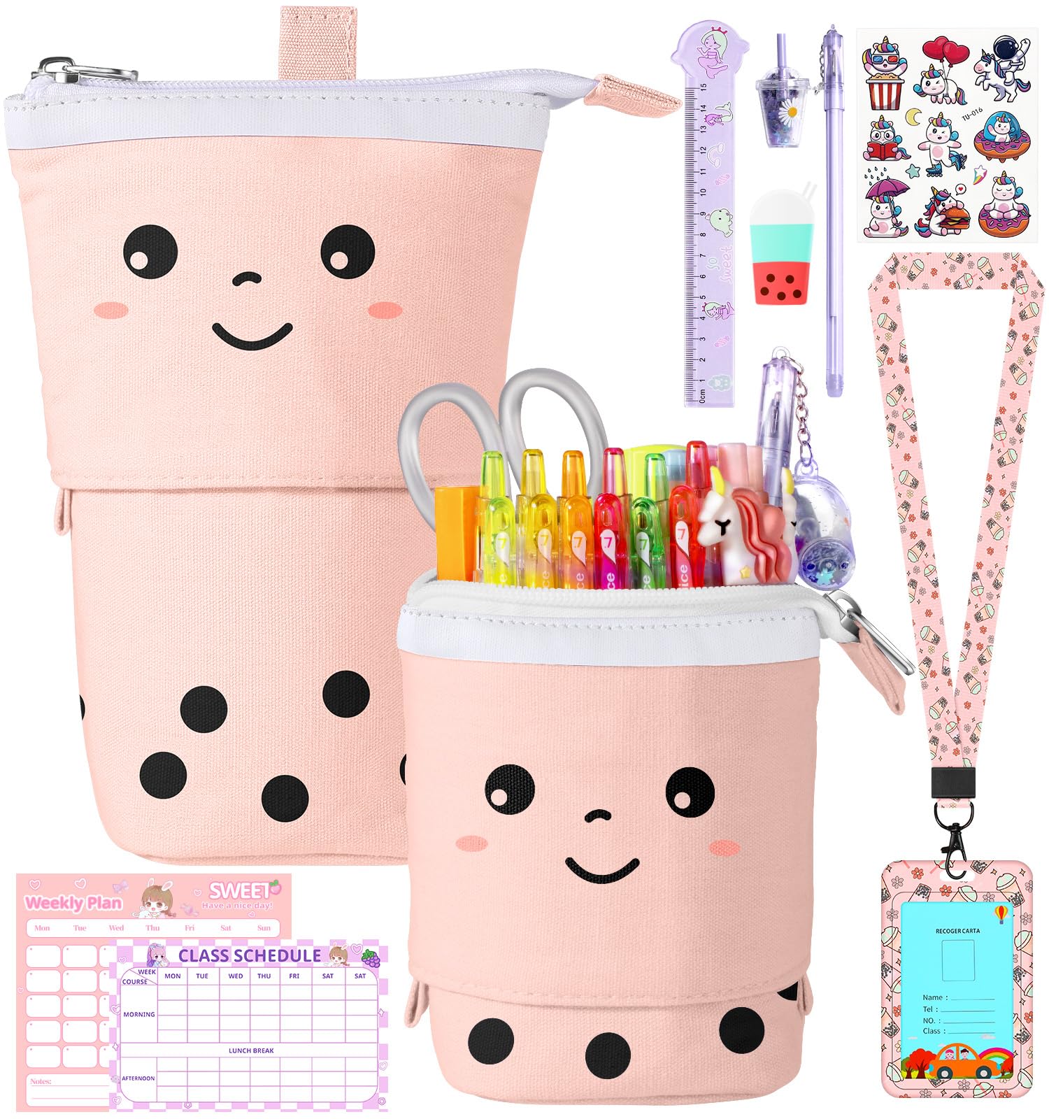 Lisevo Cute Pencil Case For Girls, Boba Standing Up Pencil Bag Pouch Holder For Students Teens, Japanese Back To School Supplies