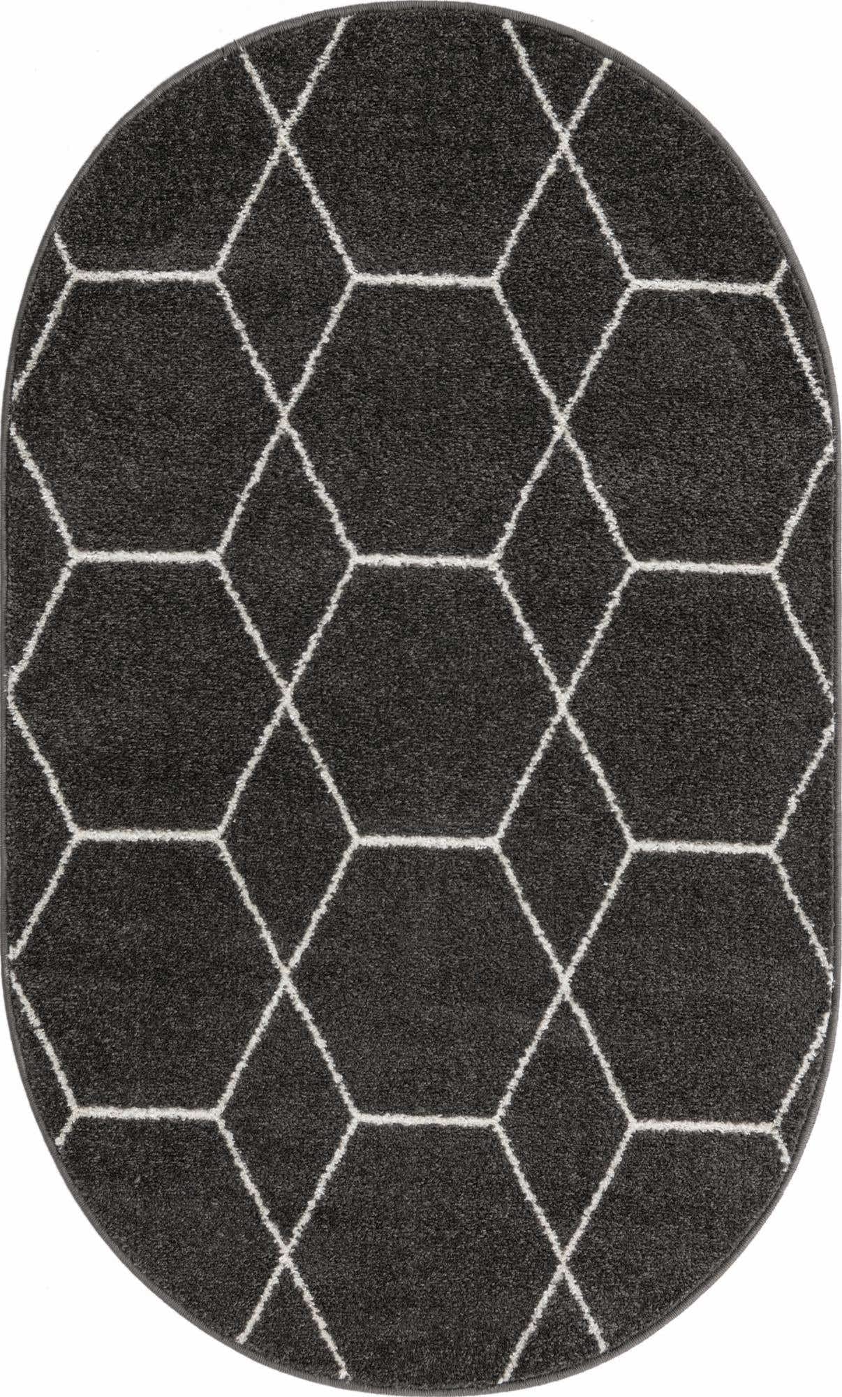 Unique Loom Trellis Frieze Collection Area Rug - Geometric (3 x 5 Oval, Dark Gray/ Ivory)