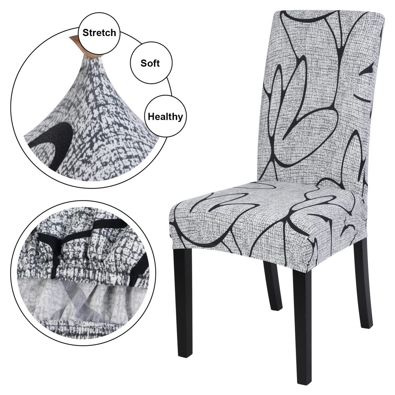 Searchi Dining Room Chair Covers Set Of 4, Stretch Printed Parsons Chair Slipcovers Spandex Removable Washable Kitchen Chair Protector Cover For Dining Room, Hotel, Ceremony (Grey Lotus+White Texture)