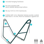 Sunnydaze 550-Pound Capacity Universal Multi-Use Heavy-Duty Steel Hammock Stand - 2-Person - Fits Hammocks 9 To 14 Feet Long - Green