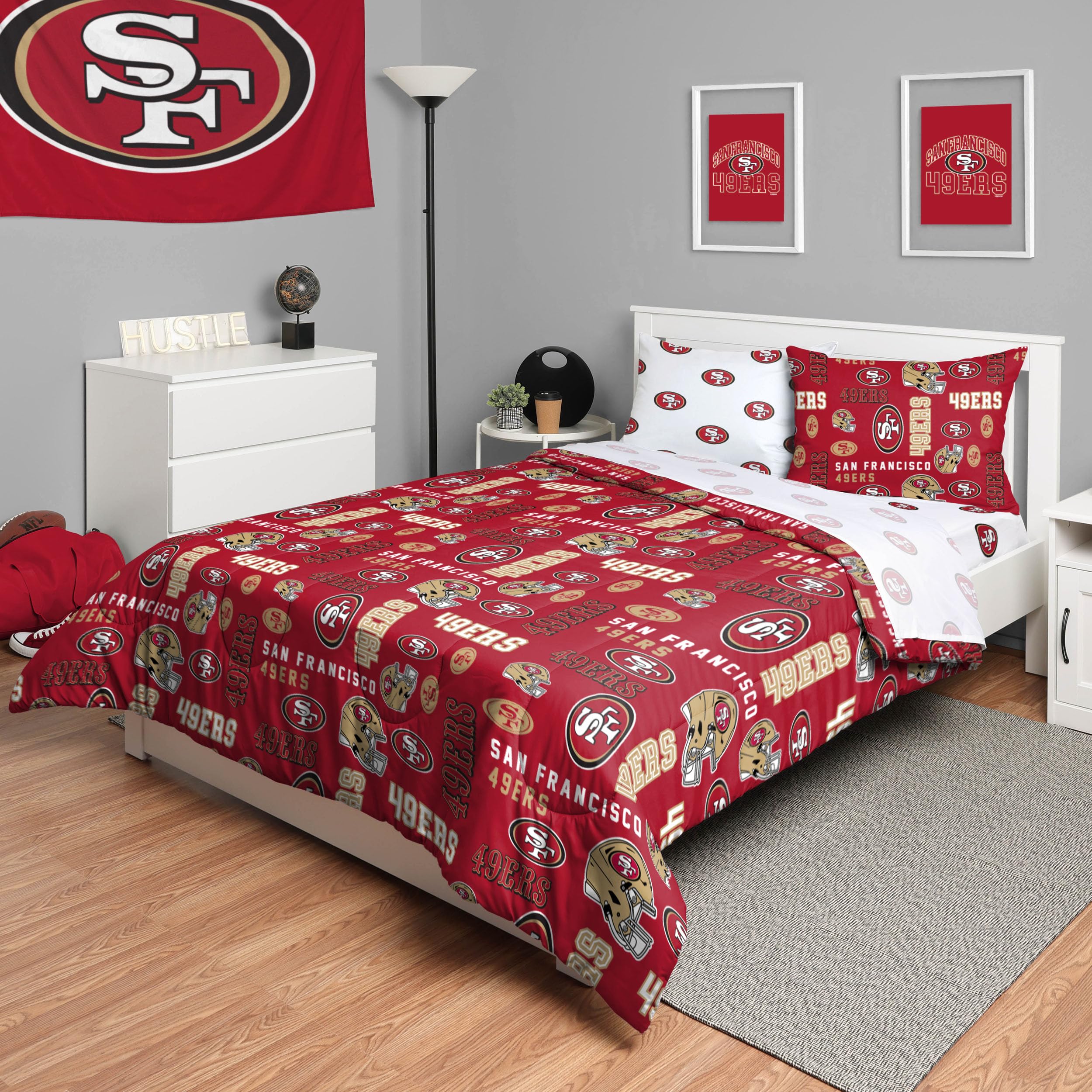 FOCO San Francisco 49ers Bed In a Bag Comforter Set, 5 Piece Full, Team Color, Polyester, Model BKTNFFLCF5PK