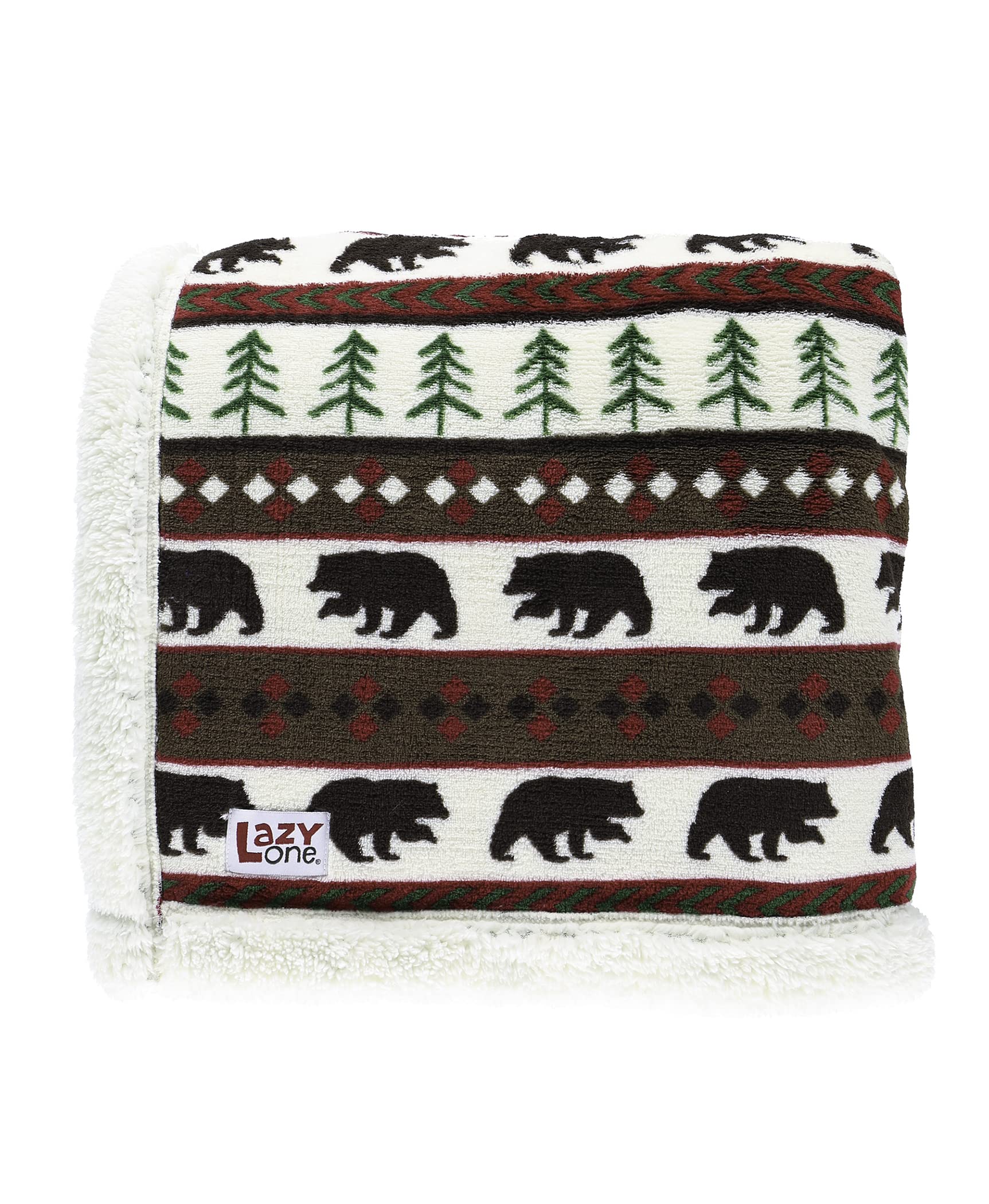 Lazyone Soft Polyester Sherpa Throw Blanket, Plaid And Animal Designs, One Size, Warm, Cozy (Bear Fair Isle)