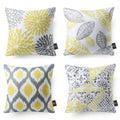 Phantoscope Set Of 4 New Living Series Leaf Geometric Throw Decorative Pillow Cover Cushion Cover, Yellow And Grey, 22 X 22 Inches, 55 X 55 Cm