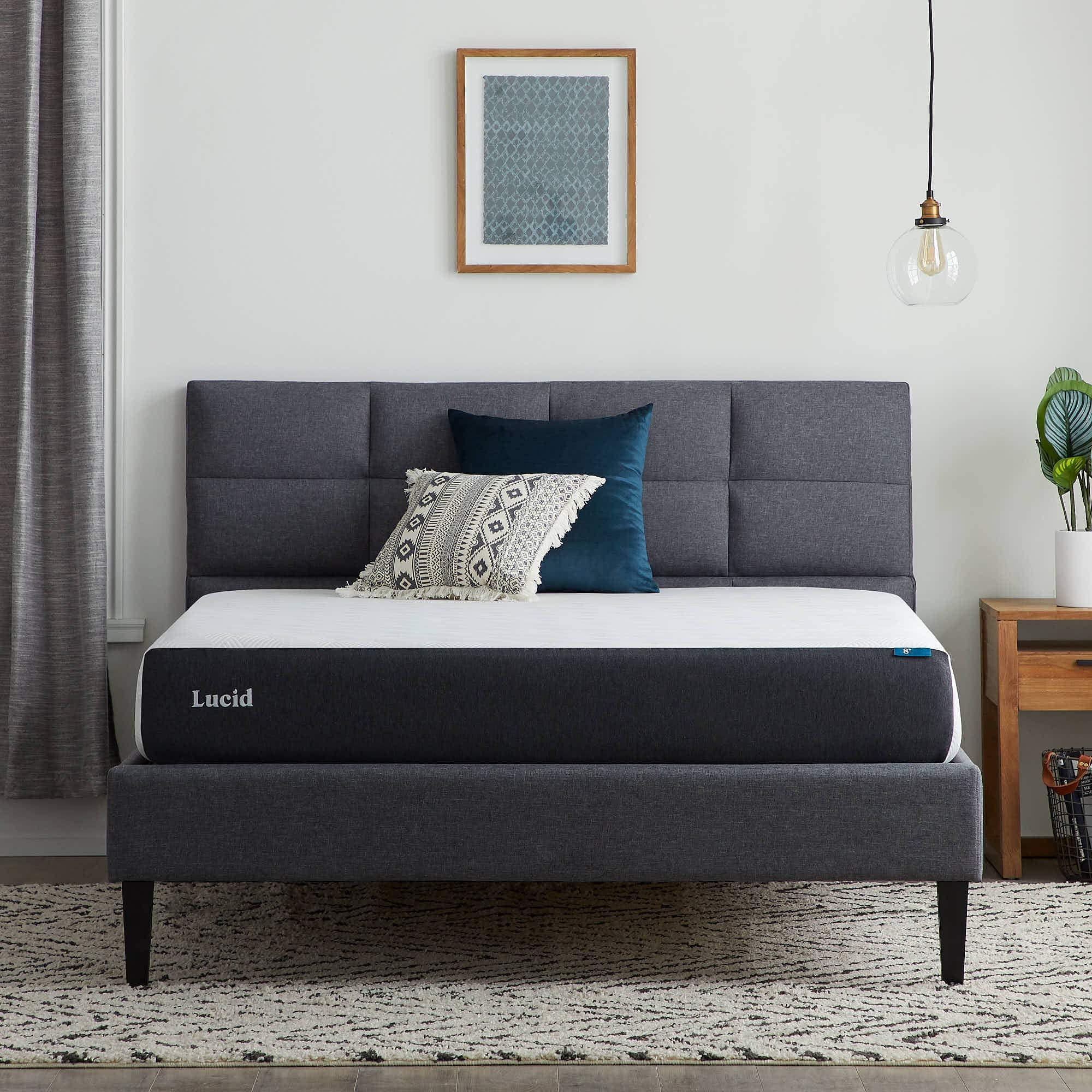 Lucid 8 Inch Queen Mattress - Firm Gel Memory Foam Mattress - Bamboo Charcoal Foam -Gel Infused- Hypoallergenic Foam Mattress