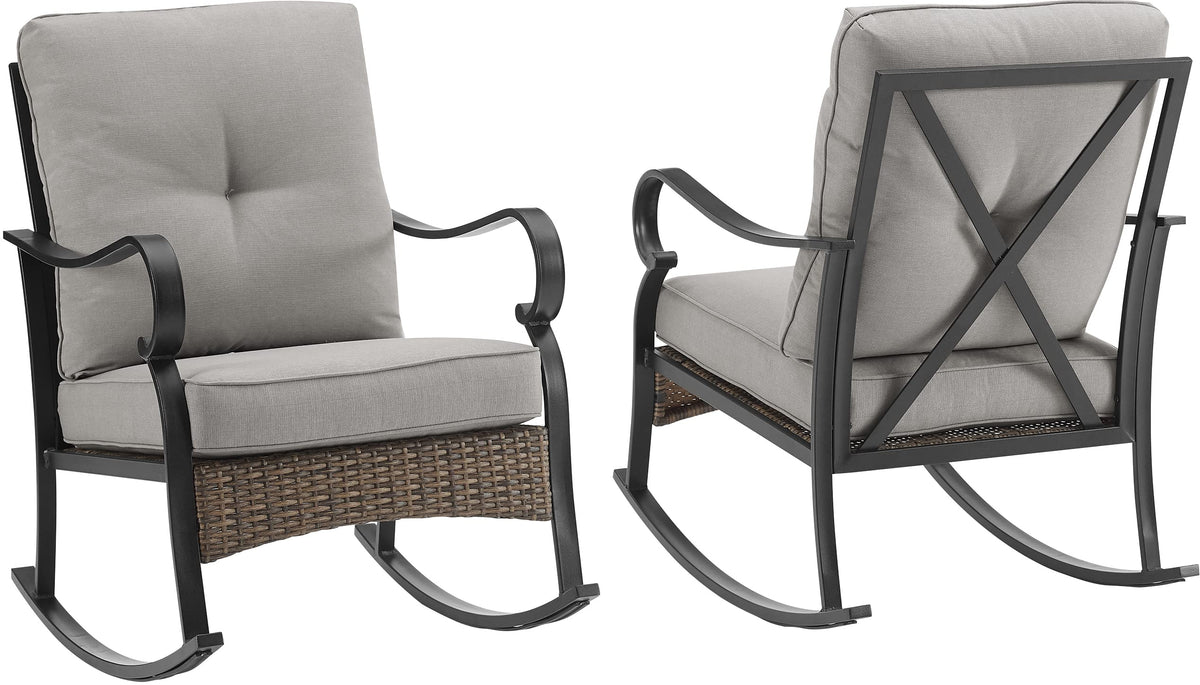 Crosley Furniture Co6252Mb-Te Dahlia Outdoor Metal And Wicker 2-Piece Rocking Chair Set, Matte Black With Taupe Cushions