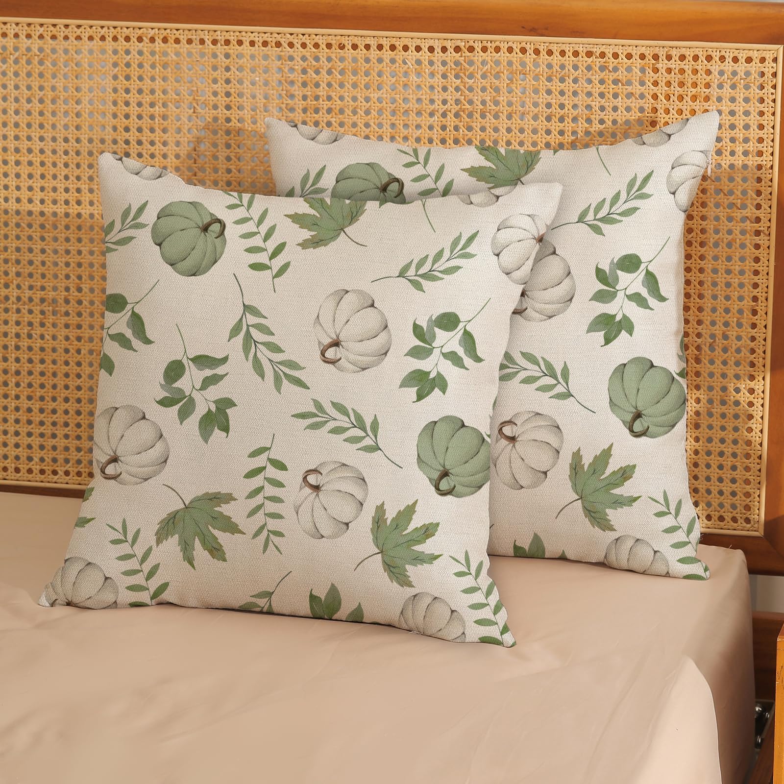 Gohdiwh Fall Pillow Covers 18X18 Set Of 2 Sage Green Pumpkin Maple Leaf Fall Decor Pillowcase Autumn Thanksgiving Decorations Ou