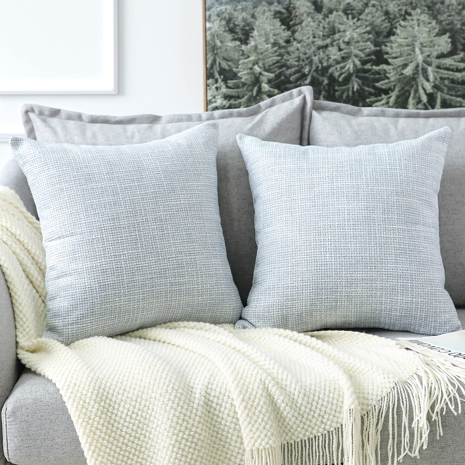 Otostar Linen Throw Pillow Covers Set Of 2 Decorative Square Pillowcases Cushion Covers 18X18 Inch For Home Decor Sofa Bedroom Car 45 X 45Cm Blue Grey