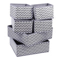 OSOLADY 6pcs Foldable Wavy Pattern Underwear Storage Boxes, Black and White Sock Organizer Set for Wardrobe and Drawer Clothing 