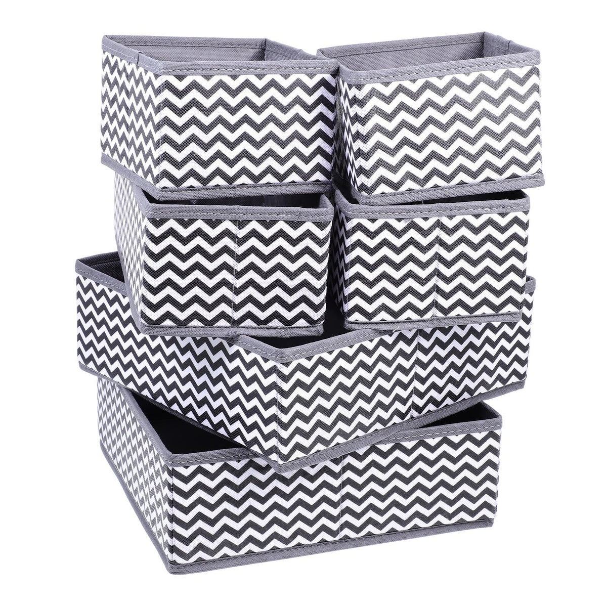 OSOLADY 6pcs Foldable Wavy Pattern Underwear Storage Boxes, Black and White Sock Organizer Set for Wardrobe and Drawer Clothing 