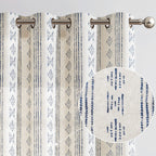 Jinchan Boho Curtains Linen Curtains For Living Room Blue Farmhouse Curtains 72 Inch Length Geometric Striped Patterned Mudcloth