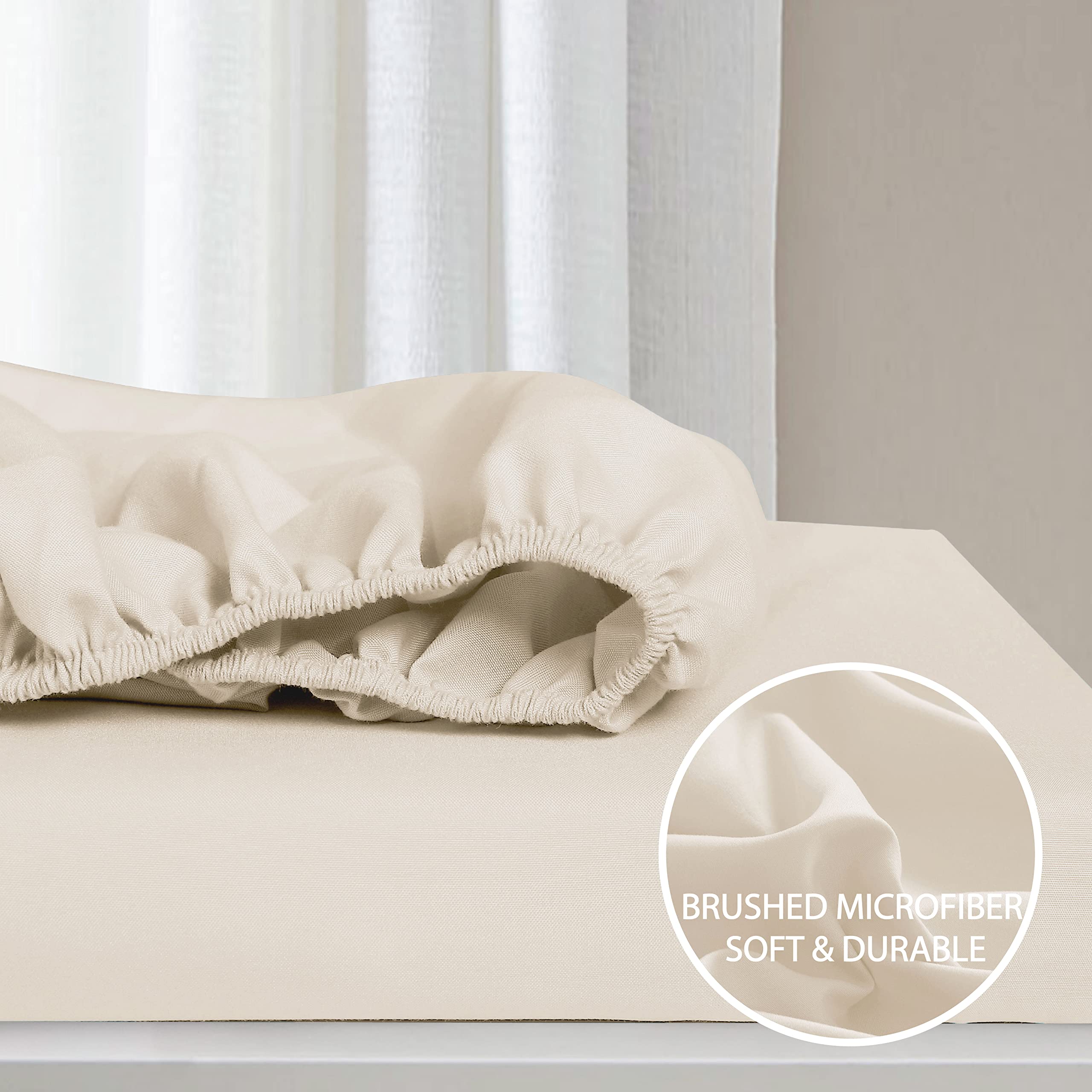 Cathay Home Essentials Ultra Soft Hypoallergenic Wrinkle Resistant Double Brushed Microfiber Bedding Sheet Set, Coconut Milk, California King