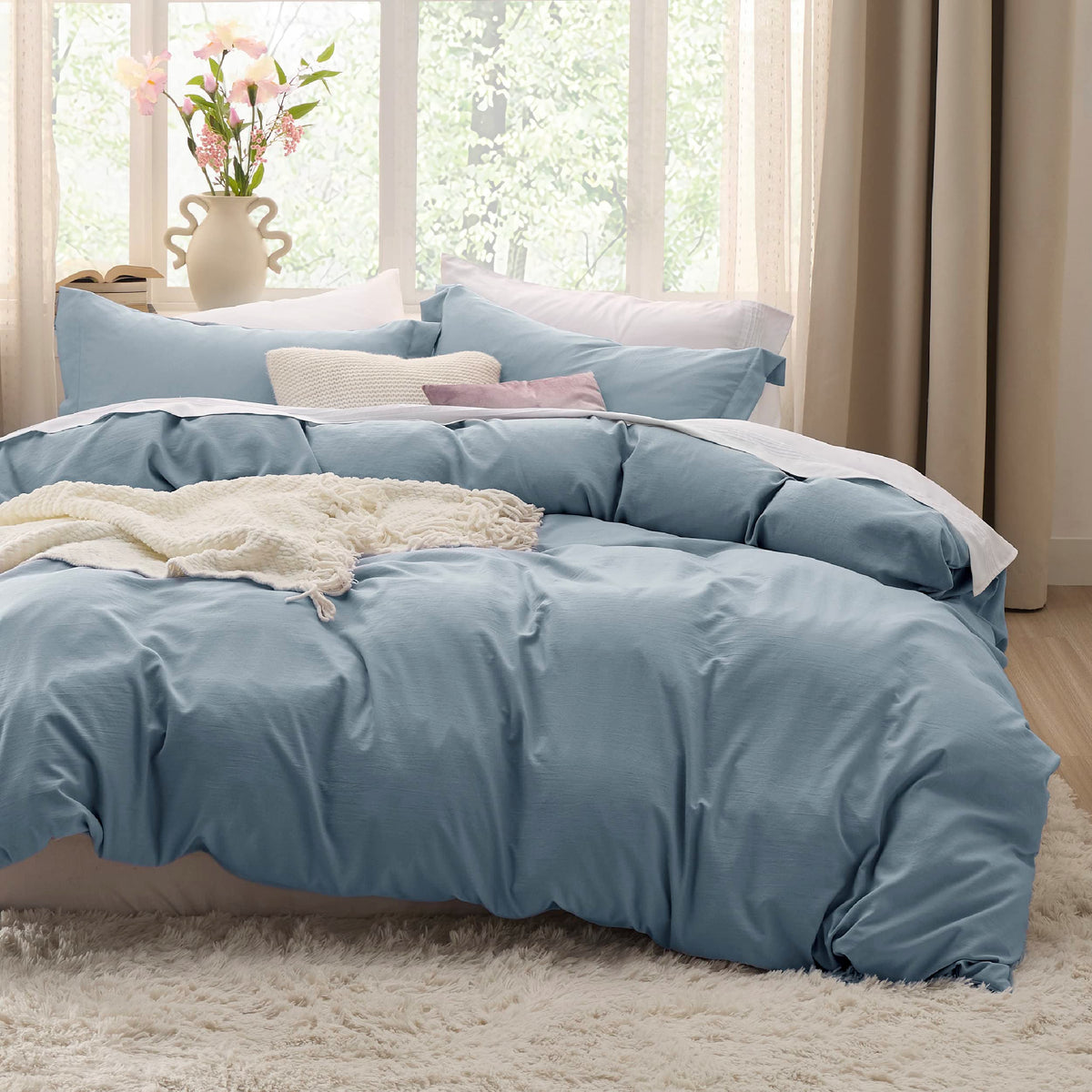 Bedsure Mineral Blue Twin Duvet Cover Set - Soft Prewashed Duvet Cover Twin Size, 2 Pieces, 1 Duvet Cover 68X90 Inches With Zipp