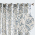 Lazzzy Blue Floral Linen Curtains Farmhouse Curtains 96 Inches Long Back Tab Drapes For Living Room Bedroom Semi Sheer Patterned