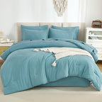 Litanika Queen Comforter Set Grayish Teal - 7 Pieces Bed In A Bag Queen Beddding Comforter Sets, Solid Lightweight Bed Set With