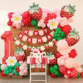 Ereniko Berry First Birthday Decor Strawberry Balloons Arch Kit 1st Sweet Baby Girl Happy Birthday Banner For Party Decorations