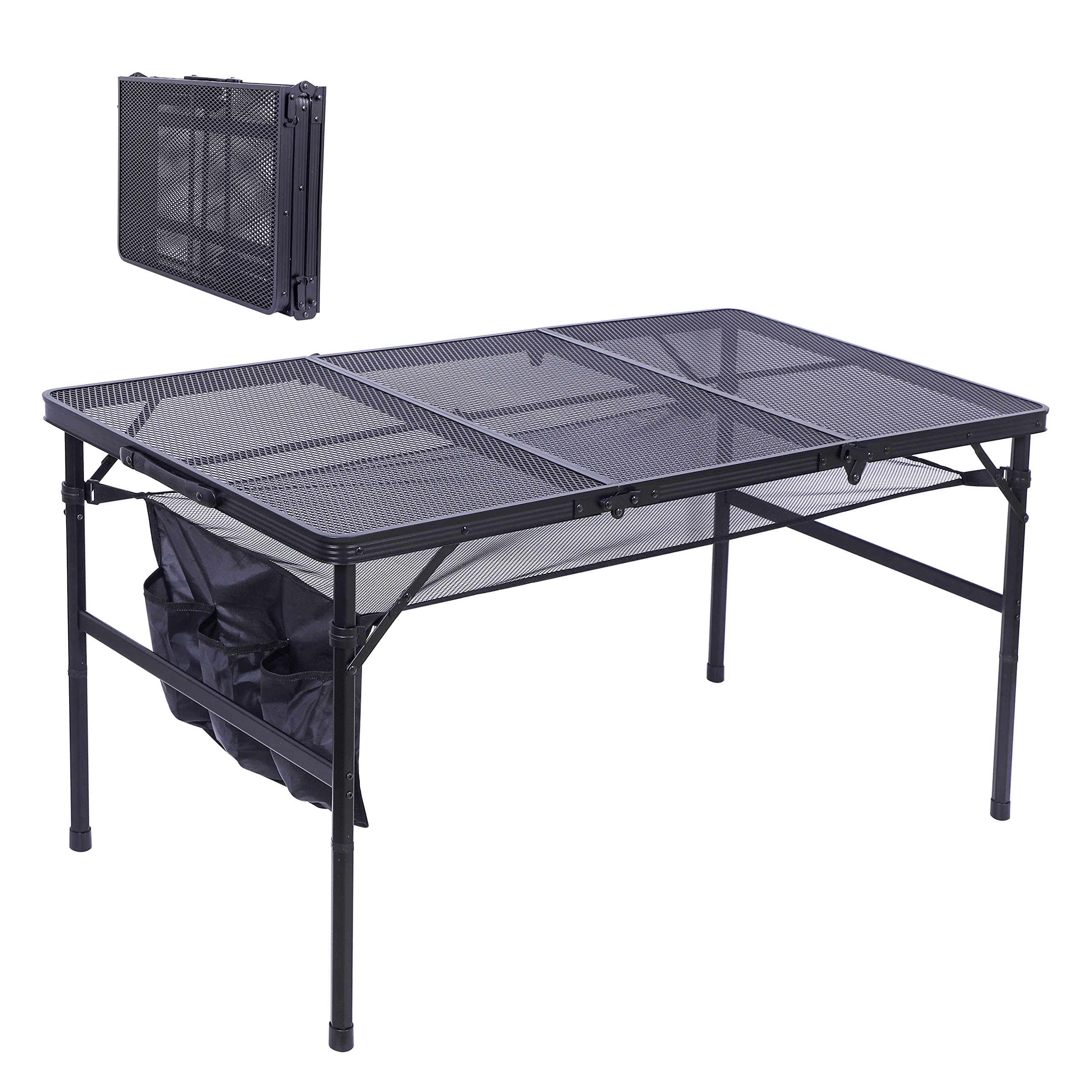 Nice C Table for Grill, Outdoor Table, Camping Cooking Picnic Tables, Card Tables Adjustable Height, Mesh Bag, Carry Handle (47.