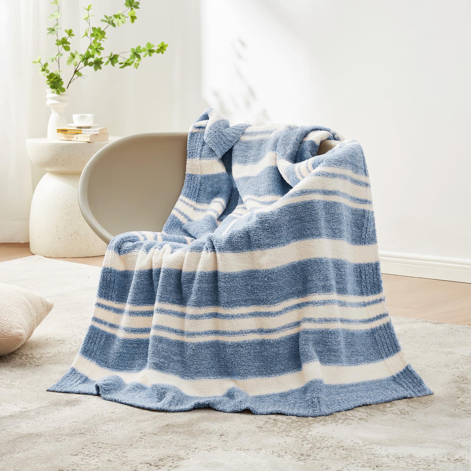 Snuggle Sac Knitted Throw Blanket For Couch, Reversible Super Soft Microfiber Blankets Warm Cozy Knit Fuzzy Plush Lightweight Th