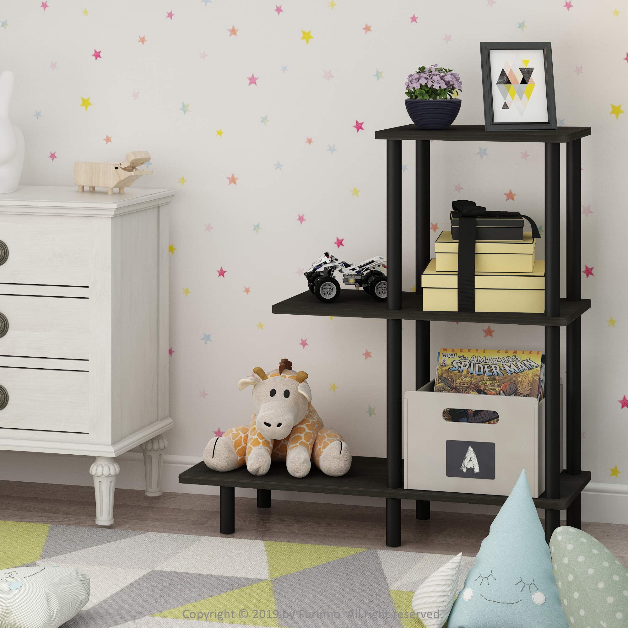 Furinno Turn-N-Tube 3-Tier Sofa Side Table Tall, Espresso/Black