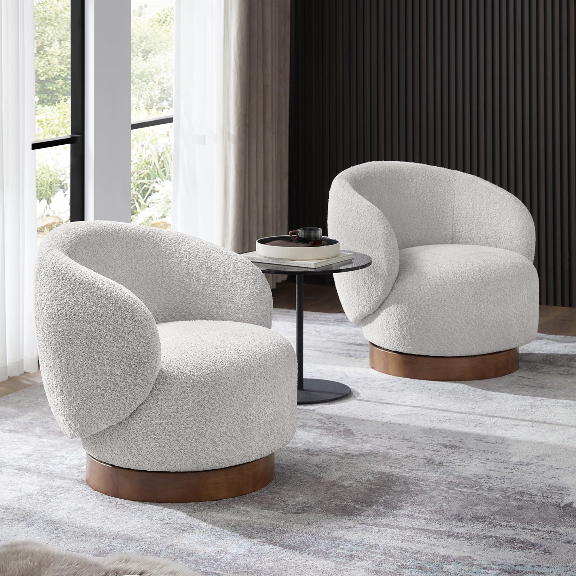 Kislot Swivel Accent Chair Round Barrel Armchair Upholstered Performance Fabric For Living Room Bedroom Waitingroom,2 Pcs,Light