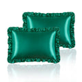 Hommxjf Silky Satin Ruffled Pillow Cases For Hair And Skin,Blackish Green Silk Pillowcases King Set Of 2 With Envelope Closure P
