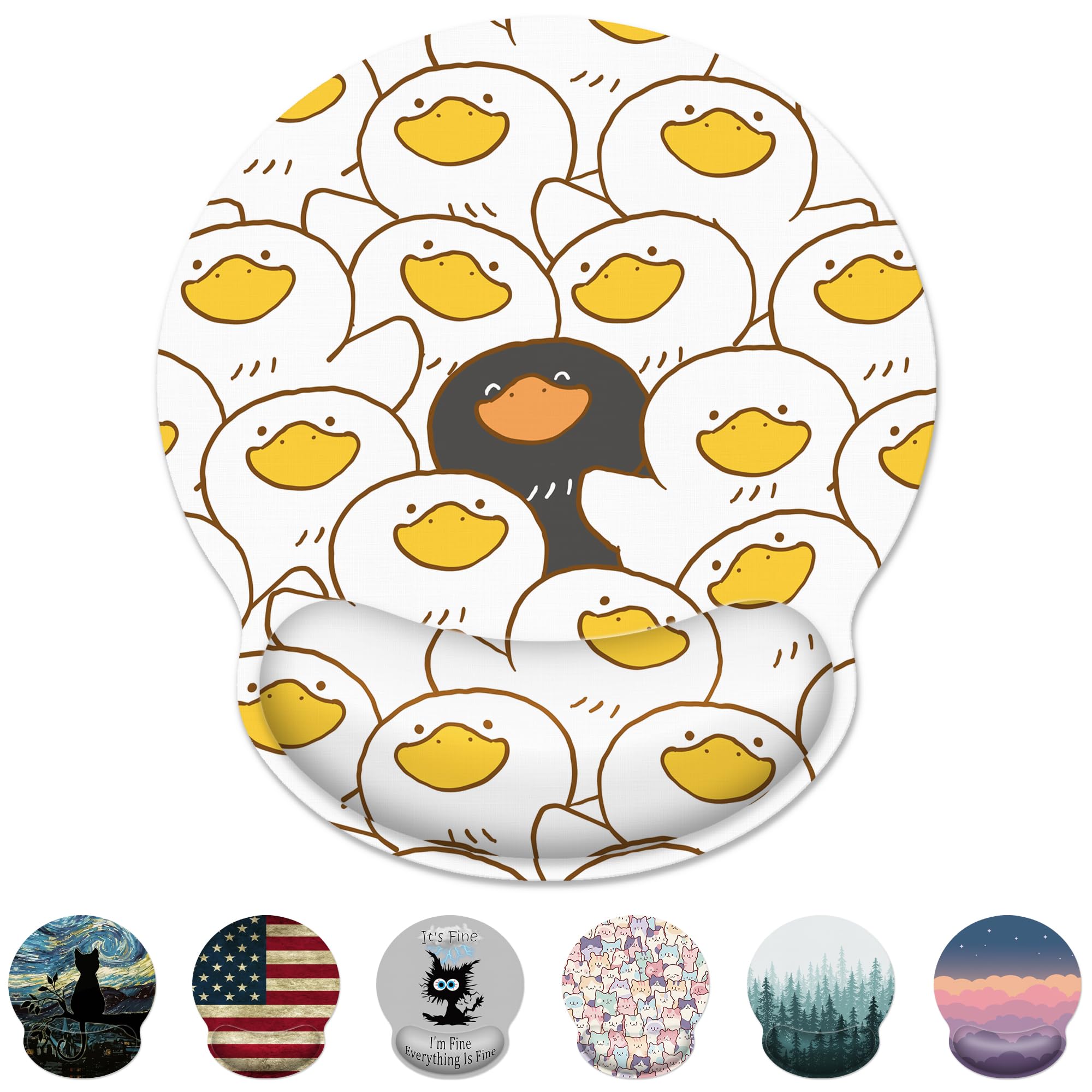 Ergonomic Mouse Pad With Wrist Support,Black And White Duck Mouse Pad With Wrist Rest,Relieve Wrist Pain Mousepad Non-Slip Rubbe