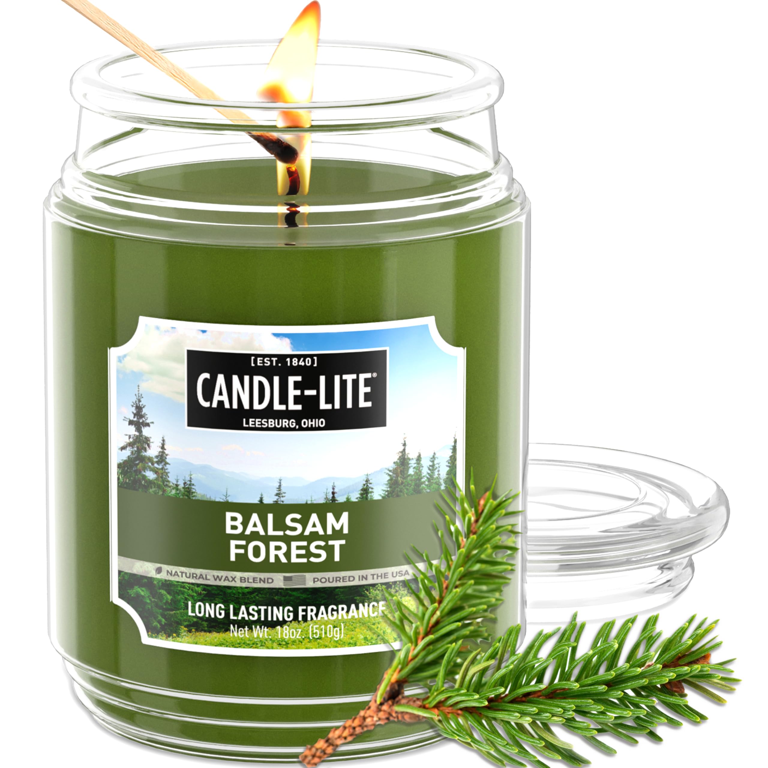Candle-lite Scented Candles, Balsam Forest Fragrance, One 18 oz. Single-Wick Aromatherapy Candle with 110 Hours of Burn Time, Gr